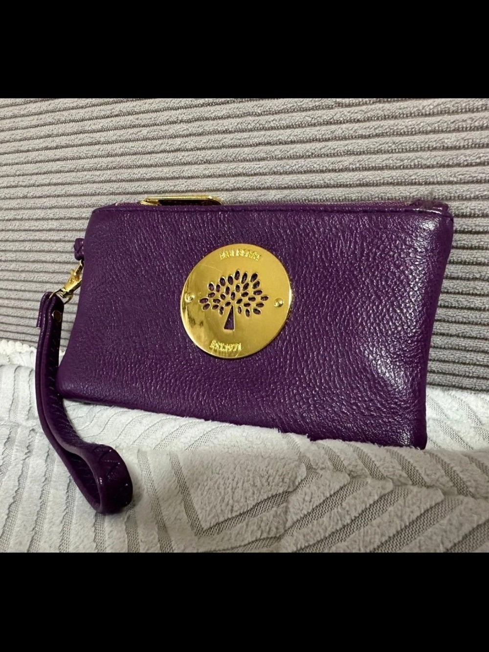 Mulberry Purple Leather Wristlet Clutch